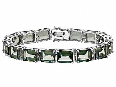 Pre-Owned Green Labradorite Rhodium Over Sterling Silver Tennis Bracelet 48.79ctw