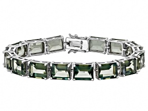 Pre-Owned Green Labradorite Rhodium Over Sterling Silver Tennis Bracelet 48.79ctw