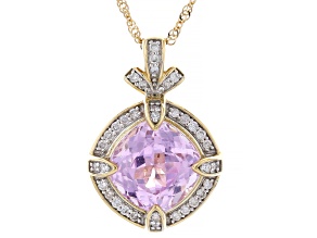 Pre-Owned Kunzite And White Diamond 14k Yellow Gold Pendant And Chain 3.35ctw