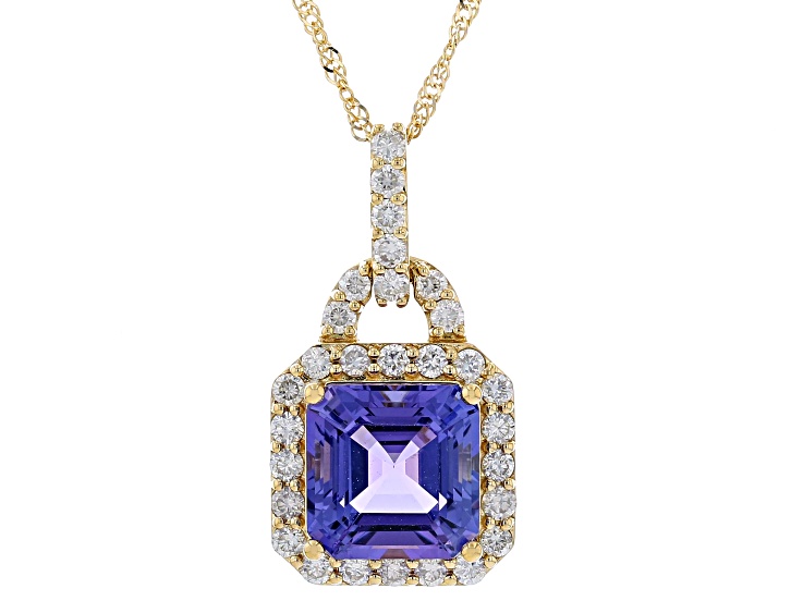 Pre-Owned Blue Tanzanite With White Diamond 18k Yellow Gold Pendant With Chain 2.67ctw