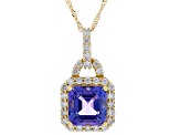 Pre-Owned Blue Tanzanite With White Diamond 18k Yellow Gold Pendant With Chain 2.67ctw