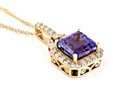 Pre-Owned Blue Tanzanite With White Diamond 18k Yellow Gold Pendant With Chain 2.67ctw