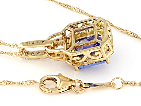 Pre-Owned Blue Tanzanite With White Diamond 18k Yellow Gold Pendant With Chain 2.67ctw
