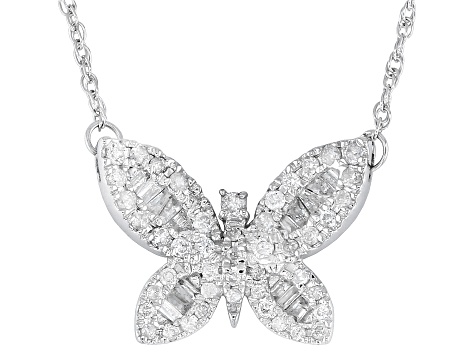 Pre-Owned White Diamond 10k White Gold Butterfly Necklace 0.50ctw