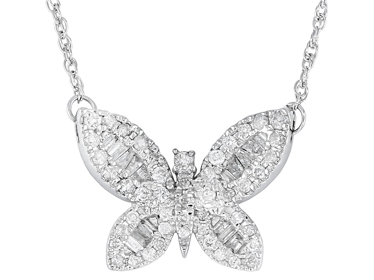 Pre-Owned White Diamond 10k White Gold Butterfly Necklace 0.50ctw