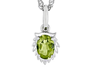Pre-Owned Green Peridot Rhodium Over Sterling Silver Leo Pendant With Chain .70ct