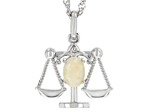 Pre-Owned Multi-Color Ethiopian Opal Rhodium Over Sterling Silver Libra Pendant With Chain .38ct