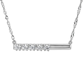 Pre-Owned White Zircon Rhodium Over Sterling Silver Bar Necklace 0.70ctw