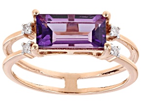 Pre-Owned Amethyst With White Diamond 10k Rose Gold Ring 1.14ctw
