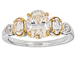 Pre-Owned Strontium Titanate Rhodium And 18k Yellow Gold Over Silver Two-Tone Ring 3.12ctw