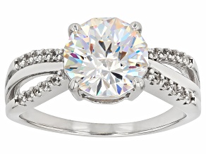 Pre-Owned White Strontium Titanate Rhodium Over Sterling Silver Ring 3.67ctw