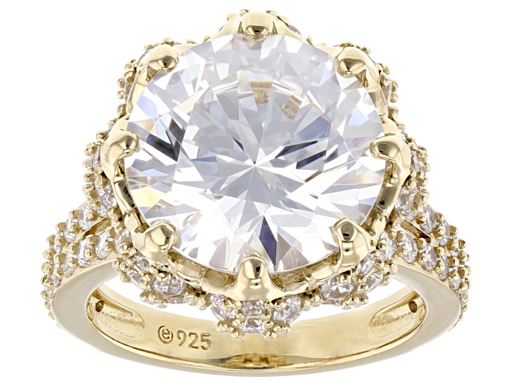 Pre-Owned White Cubic Zirconia 18k Yellow Gold Over Sterling Silver Flower Ring 17.85ctw