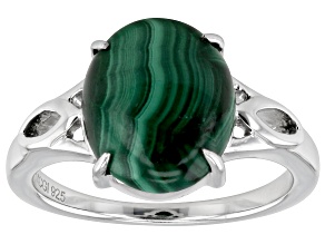 Pre-Owned Green Malachite Rhodium Over Sterling Silver Solitaire Ring