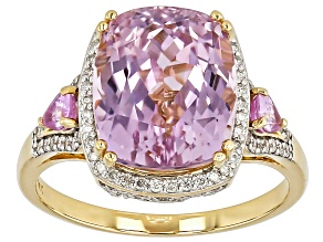 Pre-Owned Kunzite With Pink Sapphire And White Diamond 14k Yellow Gold Ring 6.97ctw