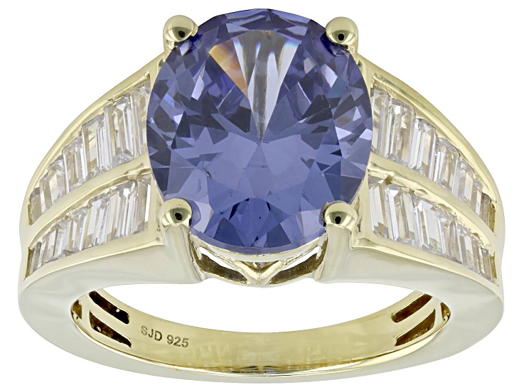 Pre-Owned Blue And White Cubic Zirconia 18k Yellow Gold Over Sterling Silver Ring 8.90ctw