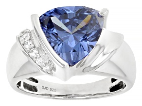 Pre-Owned Blue And White Cubic Zirconia Rhodium Over Sterling Silver Ring 5.20ctw