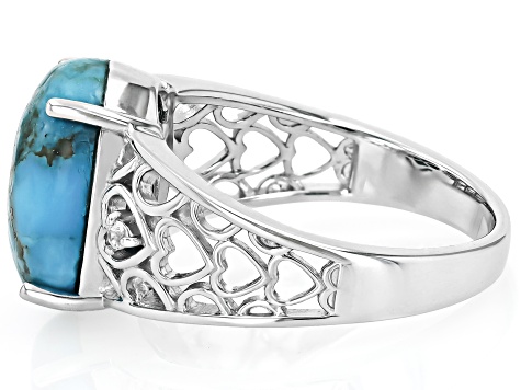 Pre-Owned Blue Kingman Turquoise Rhodium Over Sterling Silver Ring 0 ...