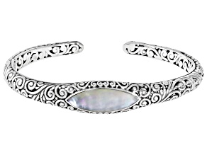 Pre-Owned Marquise Mother-of-Pearl Sterling Silver Cuff Bracelet 23x8mm