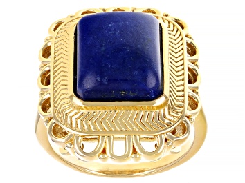 Picture of Pre-Owned Lapis Lazuli 18k Yellow Gold Over Sterling Silver Ring
