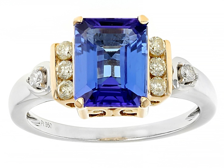 Pre-Owned Tanzanite With Yellow And White Diamond18K Gold and Platinum Two Tone Ring 2.22ctw