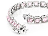 Pre-Owned Pink And White Cubic Zirconia Rhodium Over Brass Asscher Cut Tennis Bracelet 23.43ctw
