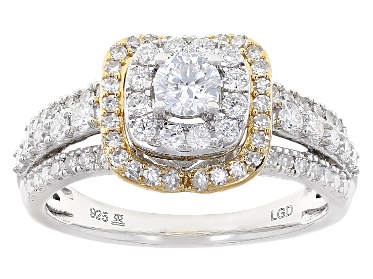 Pre-Owned White Lab-Grown Diamond G SI Rhodium And 14k Yellow Gold Over Sterling Silver Halo Ring 1.