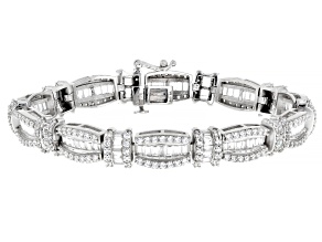 Pre-Owned White Cubic Zirconia Rhodium Over Brass Tennis Bracelet 10.75ctw