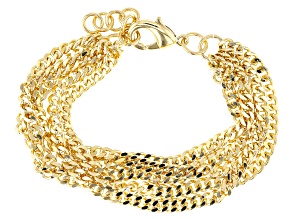 Pre-Owned 18k Yellow Gold Over Bronze Beveled Curb Link Multi-Row Bracelet