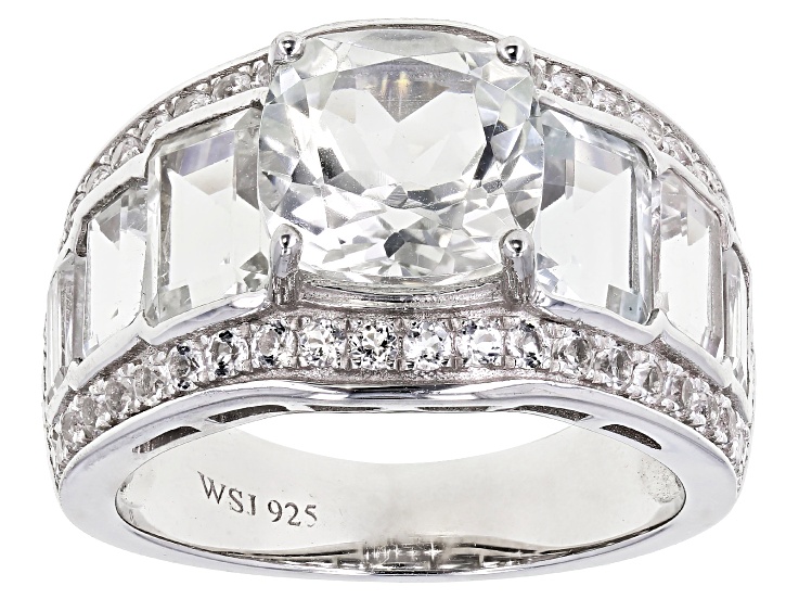 Pre-Owned White Topaz Rhodium Over Sterling Silver Ring 7.35ctw