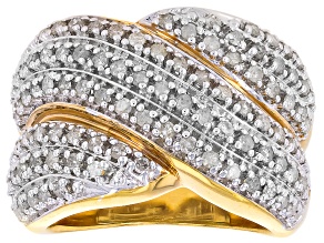 Pre-Owned White Diamond 14k Yellow Gold Over Sterling Silver Wide Band Ring 1.00ctw