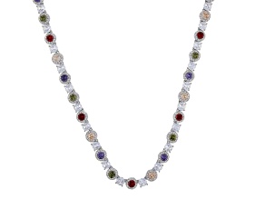 Pre-Owned Multi-color Cubic Zirconia Rhodium Over Brass Tennis Necklace 53.00ctw