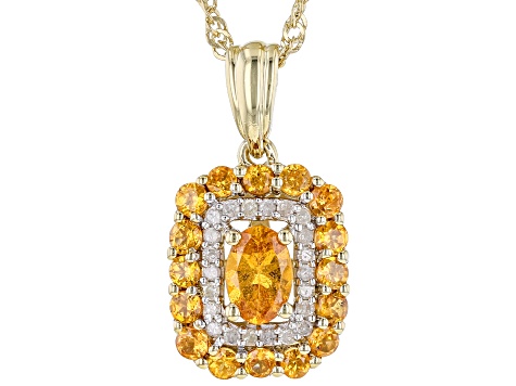 Pre-Owned Orange Mandarin Garnet 18k Yellow Gold Over Sterling Silver Pendant With Chain 1.19ctw