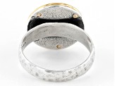 Pre-Owned Two Tone Sterling Silver & 14K Gold Over Silver Roman Glass Ring 10mm