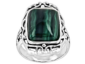 Pre-Owned Malachite Sterling Silver Solitaire Ring