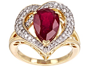 Pre-Owned Red Mahaleo® Ruby And White Diamond 14k Yellow Gold Heart Ring