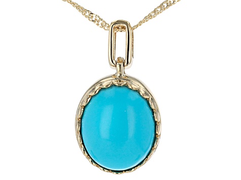 Pre-Owned Sleeping Beauty Turquoise 10k Yellow Gold Pendant With 18" Singapore Chain