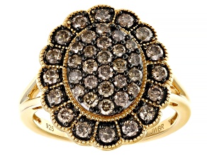 Pre-Owned Champagne Diamond 14k Yellow Gold Over Sterling Silver Cluster Ring 1.00ctw