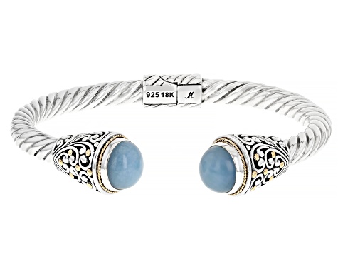 Pre-Owned Milky Aquamarine Sterling Silver & 18K Gold Accent Bracelet 10mm