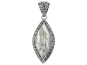 Pre-Owned 25x10mm Marquise Mother-of-Pearl Sterling Silver Pendant