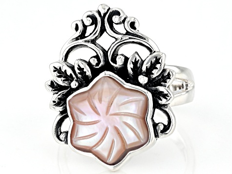 Pre-Owned 11x11mm Carved Pink Mother-Of-Pearl Sterling Silver Ring