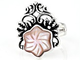 Pre-Owned 11x11mm Carved Pink Mother-Of-Pearl Sterling Silver Ring