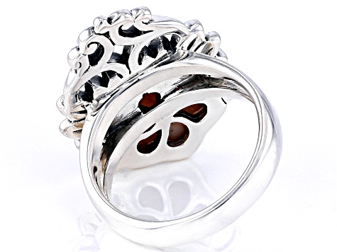 Pre-Owned 11x11mm Carved Pink Mother-Of-Pearl Sterling Silver Ring