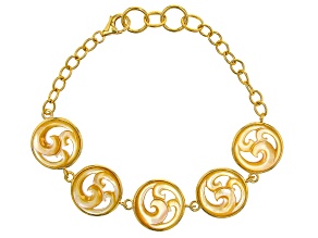 Pre-Owned Golden South Sea Mother-of Pearl 18k Yellow Gold Over Sterling Silver Bracelet