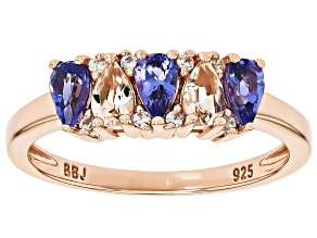 Pre-Owned Peach Morganite With Tanzanite With White Zircon 18k Rose Gold Over Sterling Silver Ring 0