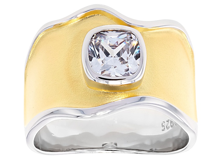 Pre-Owned White Cubic Zirconia Rhodium And 18k Yellow Gold Over Sterling Silver Ring 1.46ctw