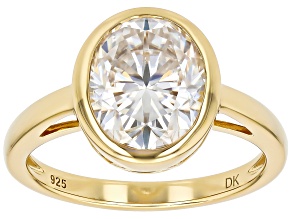 Pre-Owned Moissanite 14k Yellow Gold Over Silver Solitaire Ring 4.20ct DEW.