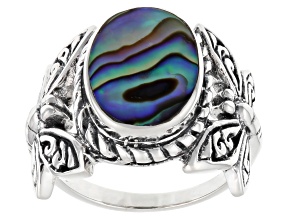 Pre-Owned Abalone Shell Sterling Silver Dragonfly Ring 13x10mm