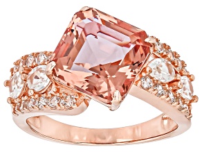 Pre-Owned Color Change Zandrite(R) With White Zircon 18k Rose Gold Over Sterling Silver Ring 5.48ctw