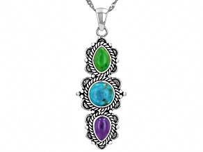 Pre-Owned Multi-Color Composite Turquoise Sterling Silver Pendant With 18" Singapore Chain 8mm