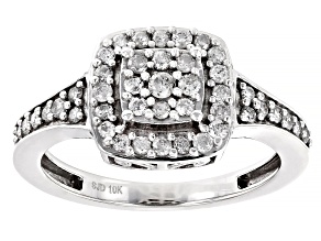 Pre-Owned White Diamond 10k White Gold Halo Ring 0.50ctw